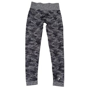 Gymshark Camo‎ Seamless Leggings Women's Size Medium High Waisted Athletic Gray